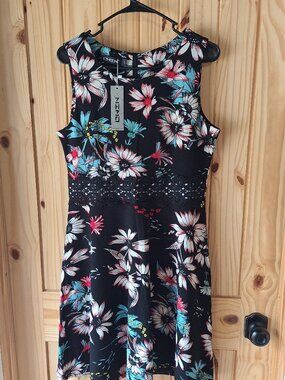 OWIN Floral Fit & Flare Dress – Size Large – Sleeveless Black Floral Dress – NWT